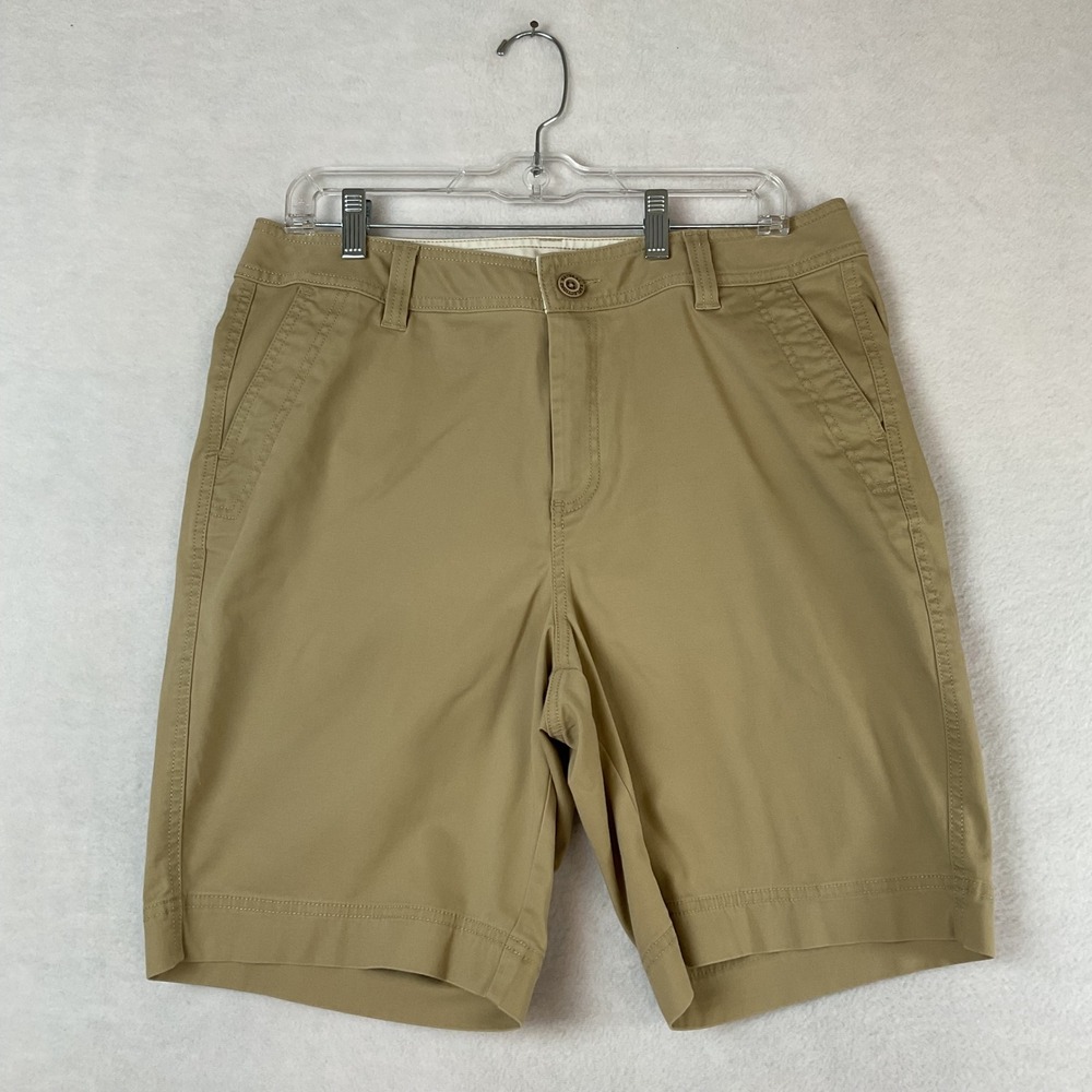 Natural Reflections Womens Khaki Chino Shorts Size 12 Tan Stretch Cotton Blend